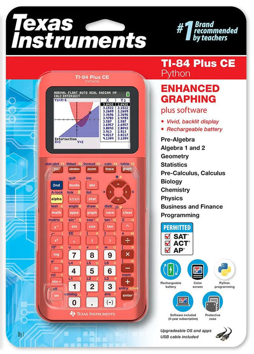 Ti-84 Plus CE Python Graphing Calculator - Count on Coral - Underwood Distributing Co.