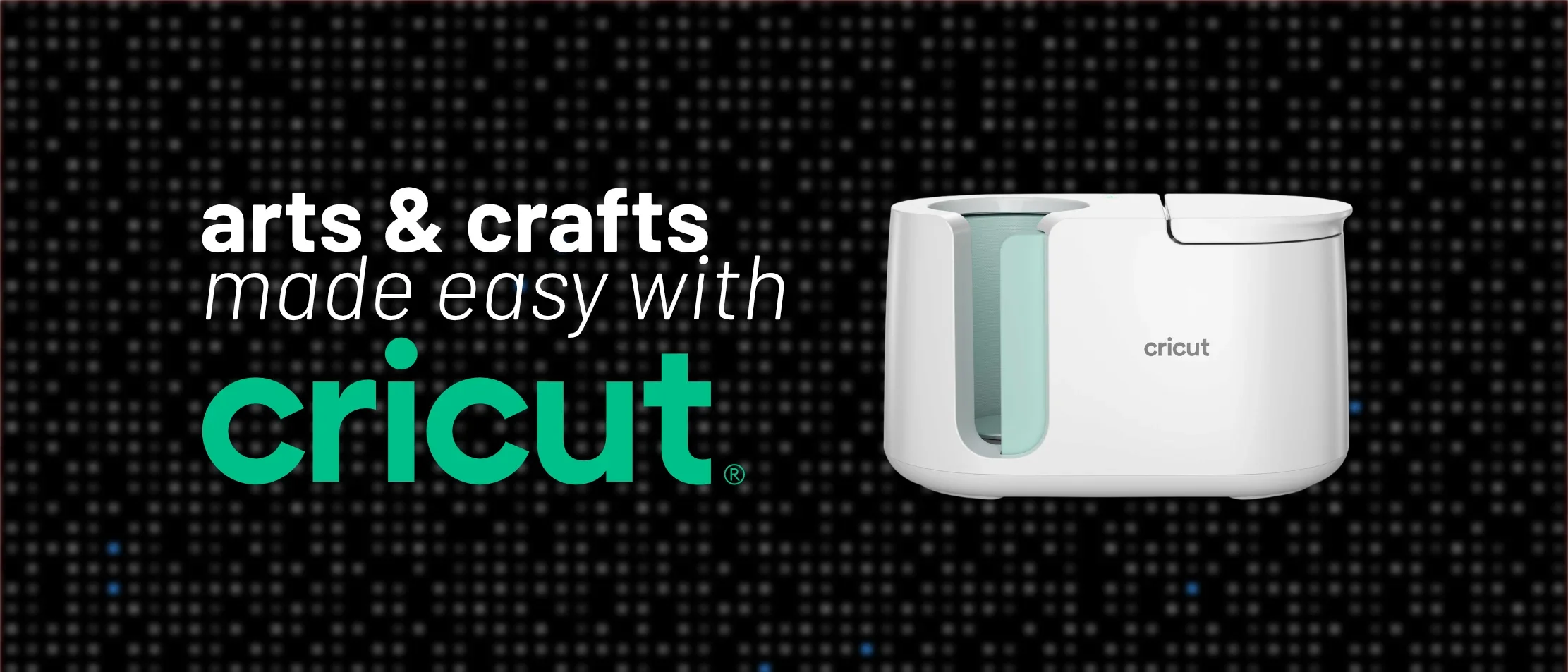Cricut machine for arts and crafts, Underwood Distributing Co, on black dotted background