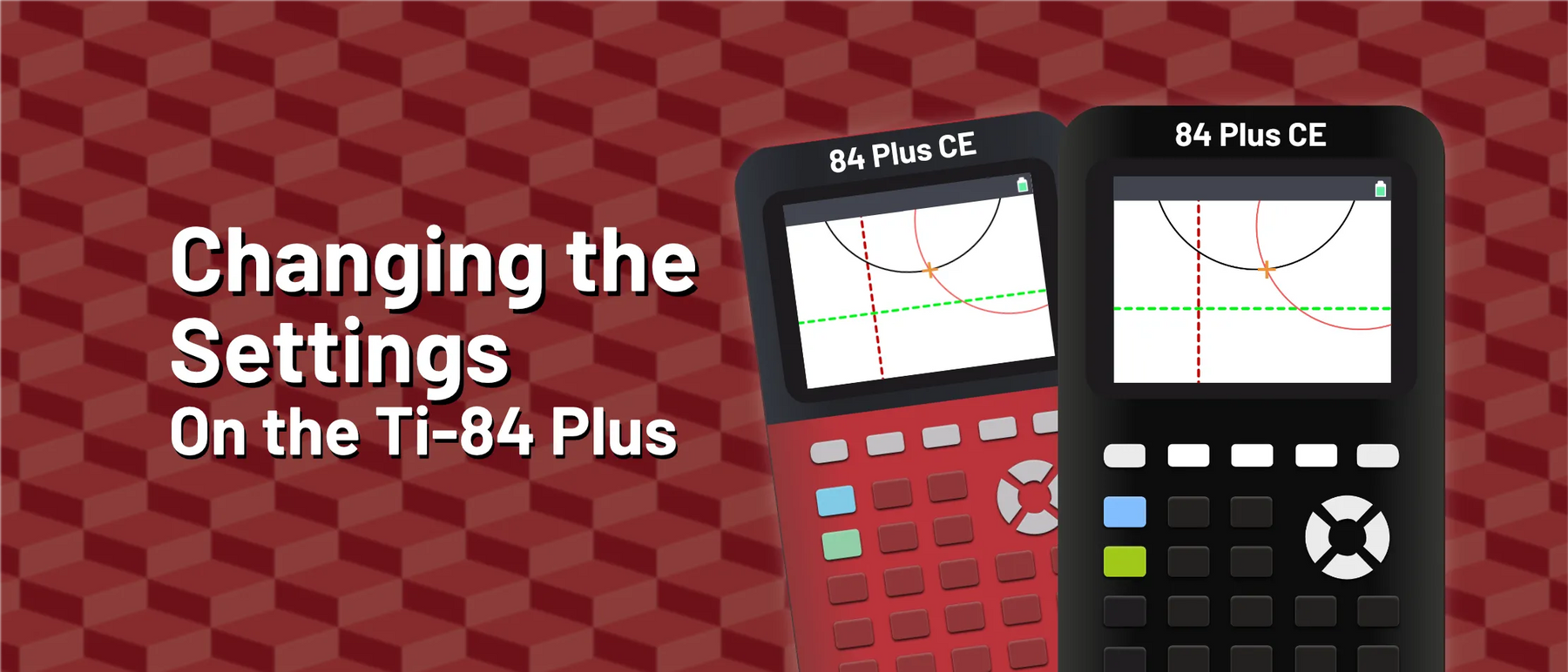 Two TI-84 Plus CE calculators with graph screens, guide to changing settings, Underwood Distributing Co.