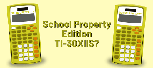 Yellow TI-30XIIS School Property Edition scientific calculators with text, Underwood Distributing Co.