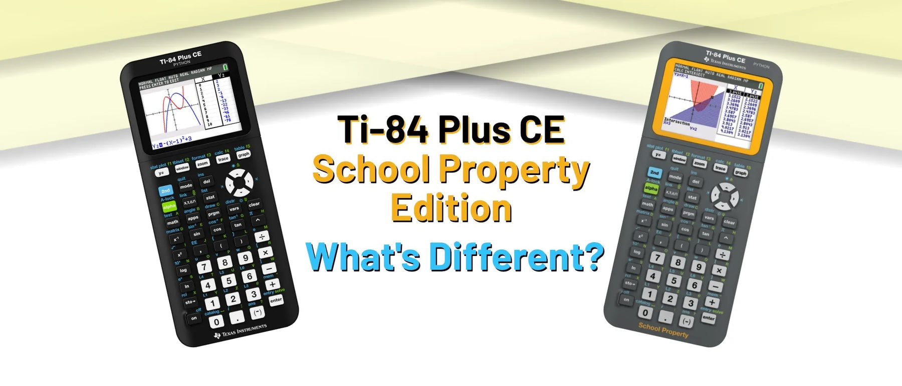 TI-84 Plus CE vs School Property Edition graphing calculators comparison, Underwood Distributing Co.