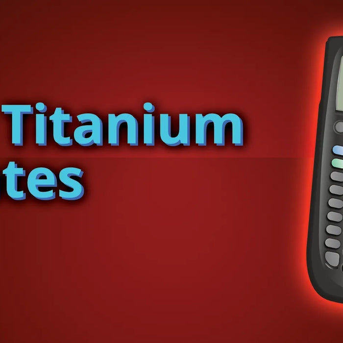 Texas Instruments TI-89 Titanium graphing calculator update on red background, Underwood Distributing Co.