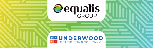 Equalis Group and Underwood Distributing Company logos on a colorful geometric background