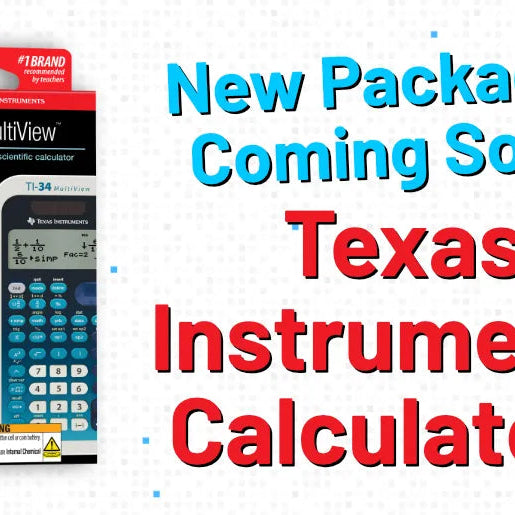 New packaging preview for Texas Instruments calculators TI-84 Plus, TI-34 MultiView, TI-30XIIS at Underwood Distributing Co.