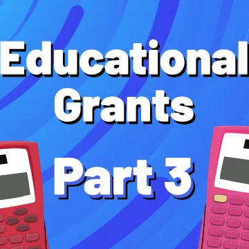 Colorful calculators and Educational Grants text on a blue background, Underwood Distributing Co.