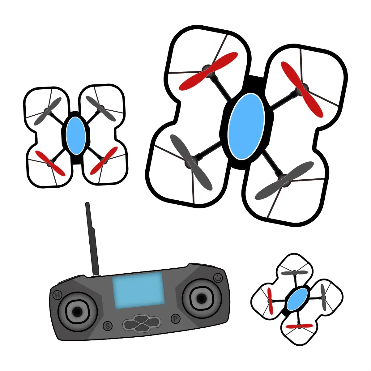 Quadcopter drones and remote control, STEM electronics at Underwood Distributing Co.