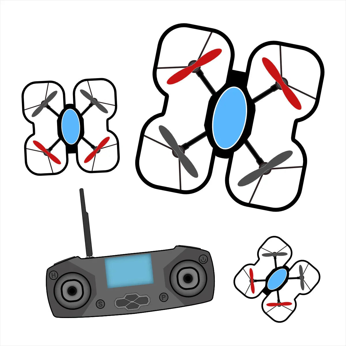 Quadcopter drones and remote control, STEM electronics at Underwood Distributing Co.