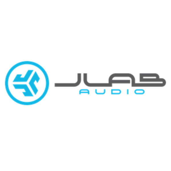 JLab Audio logo with blue geometric icon and modern text, Underwood Distributing Co partner brand.