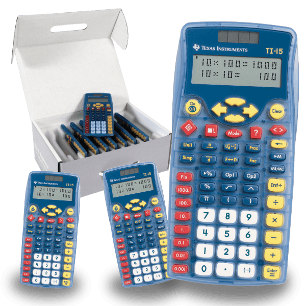 Texas Instruments TI-15 calculators set with box, sold by Underwood Distributing Co.