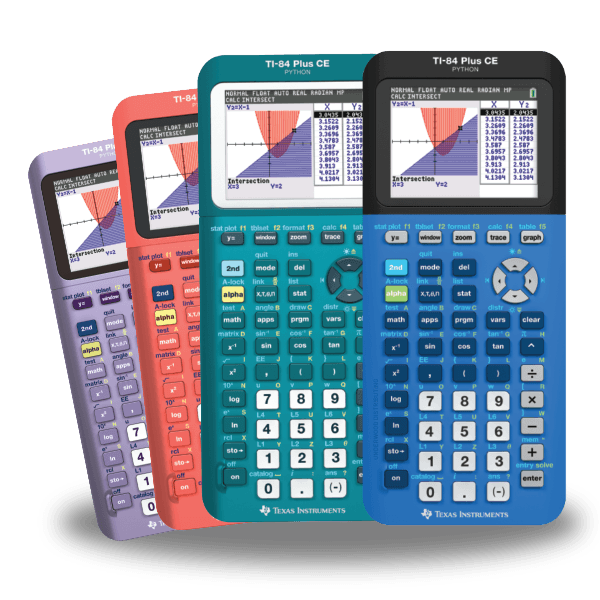 TI-84 Plus CE graphing calculators in assorted colors from Underwood Distributing Co.