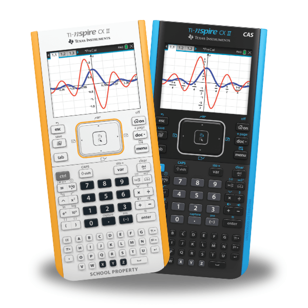Two TI-Nspire CX II Texas Instruments graphing calculators with color graph displays