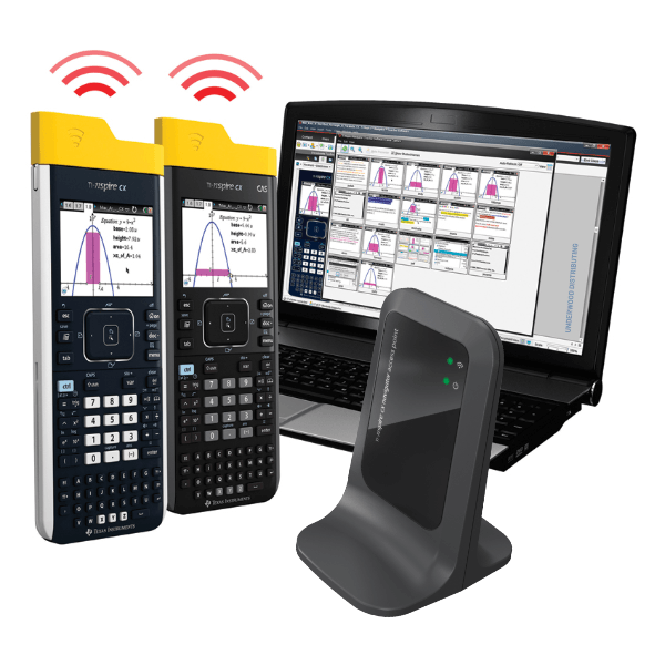 TI-Nspire CX Navigator system with graphing calculators, wireless cradle, and laptop for classroom STEM learning from Underwood Distributing Co.