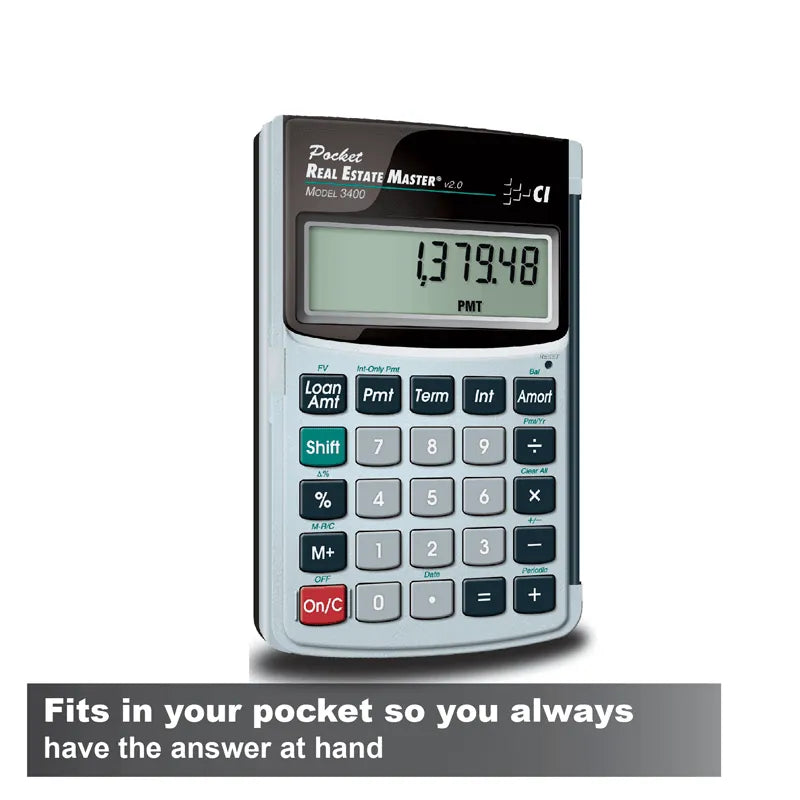 Pocket Real Estate Master 3400 calculator for real estate finance, by Underwood Distributing Co.