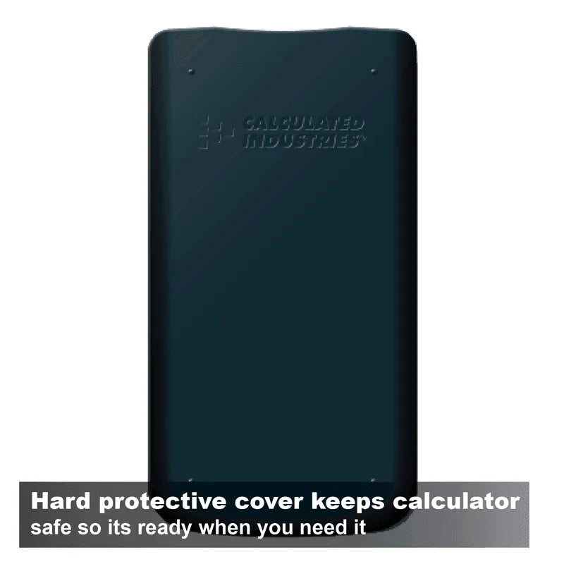 Calculated Industries calculator with hard protective cover, shown upright on plain background.