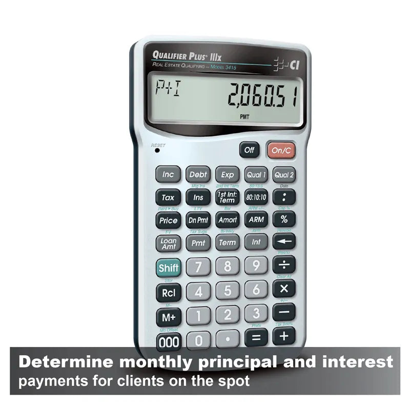 Qualifier Plus IIIfx real estate financial calculator displaying payment calculation, Underwood Distributing Co.
