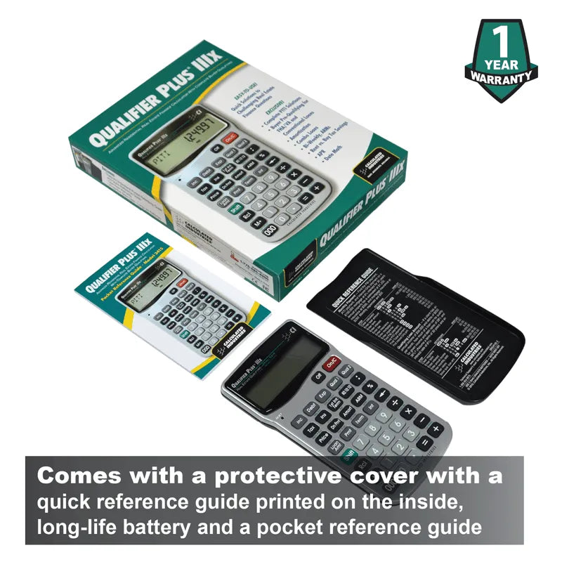 Qualifier Plus IIIfx calculator with box, guide, and cover, Underwood Distributing Co.