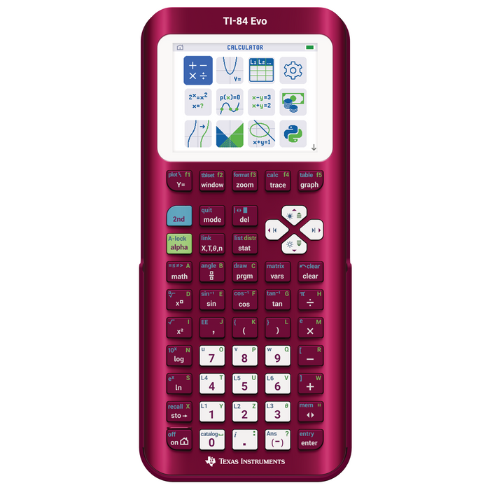 TI-84 Evo Graphing Calculator - Raspberry (Metallic) - Underwood Distributing Co.