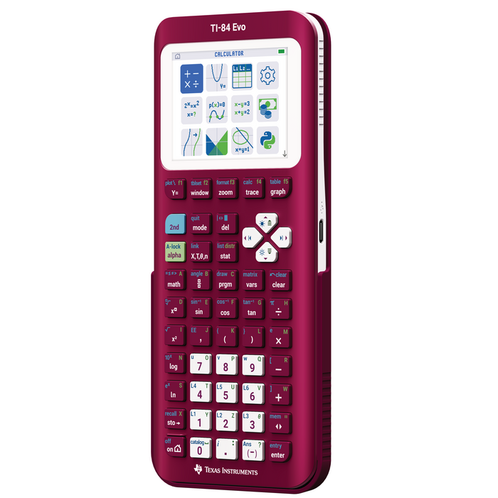 TI-84 Evo Graphing Calculator - Raspberry (Metallic) - Underwood Distributing Co.