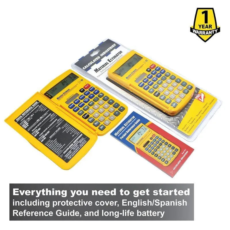 Material Estimator yellow construction calculator with cover and packaging, Underwood Distributing Co.