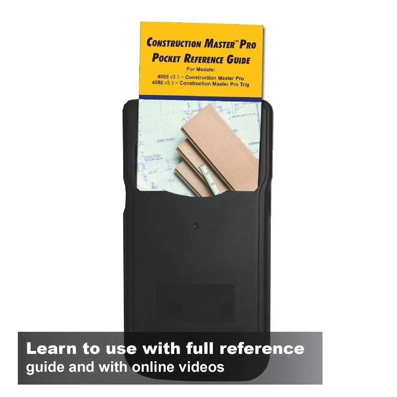 Construction Master Pro calculator case with yellow pocket reference guide and blueprint, Underwood Distributing Co.