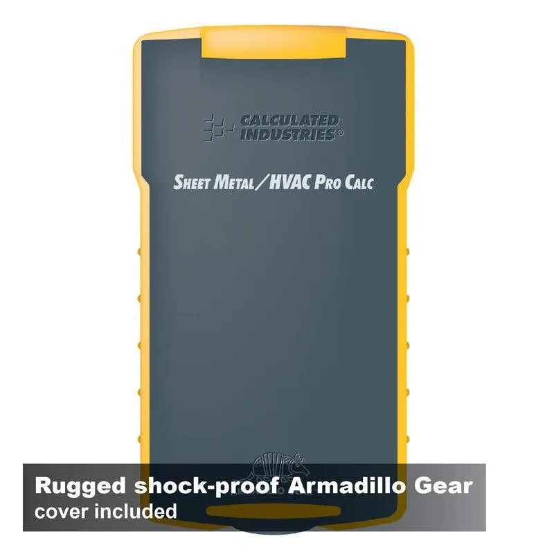 Sheet Metal HVAC Pro Calculator by Calculated Industries with rugged yellow shock-proof cover