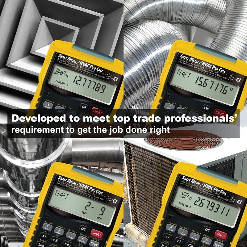 Sheet Metal HVAC Pro Calculator for trade professionals, shown with ductwork and HVAC units