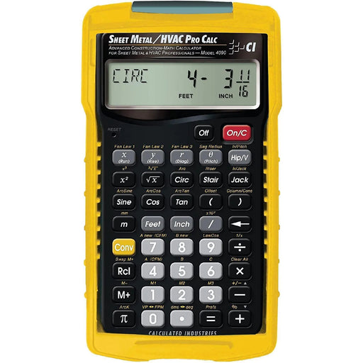 Sheet Metal HVAC Pro calculator Model 4090 with yellow case, for construction math