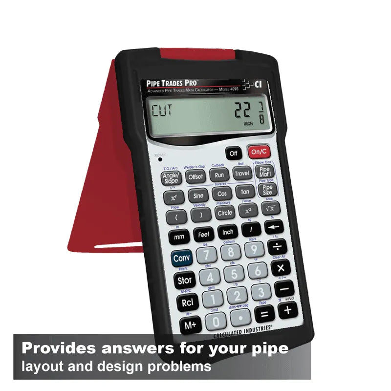 Pipe Trades Pro pipe calculator with stand, ideal for layout and design, sold by Underwood Distributing Co.