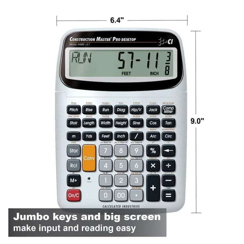 Construction Master Pro desktop calculator with jumbo keys and large display, 6.4 x 9 inches, Underwood Distributing Co.