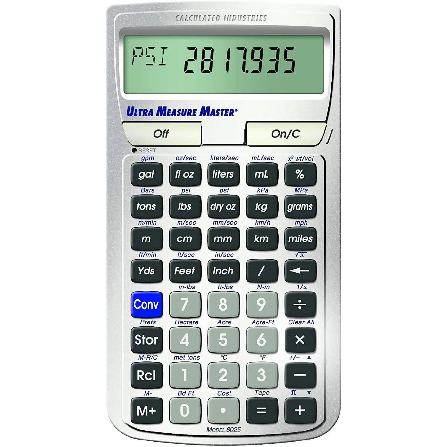 Ultra Measure Master calculator Model 8025 for units conversion, sold by Underwood Distributing Co.