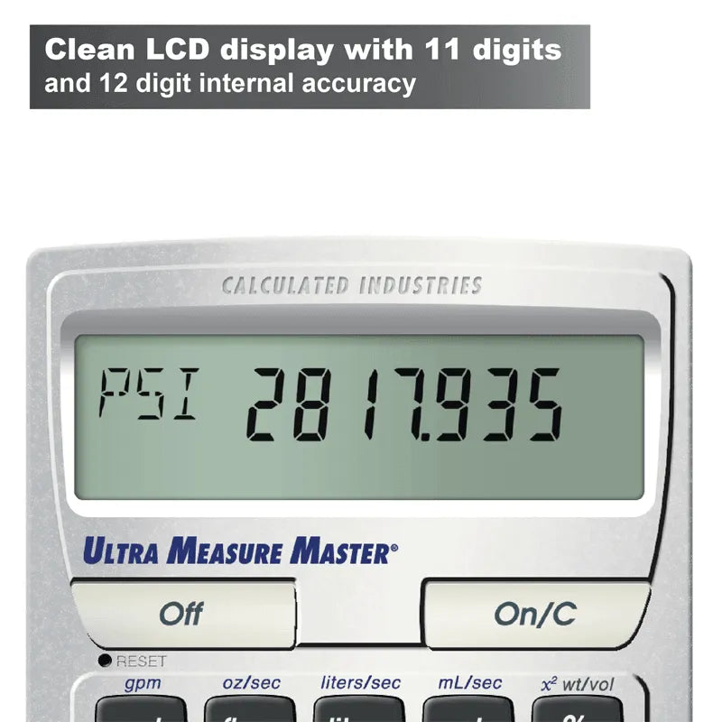 Ultra Measure Master calculator LCD display showing PSI readout, available at Underwood Distributing Co.