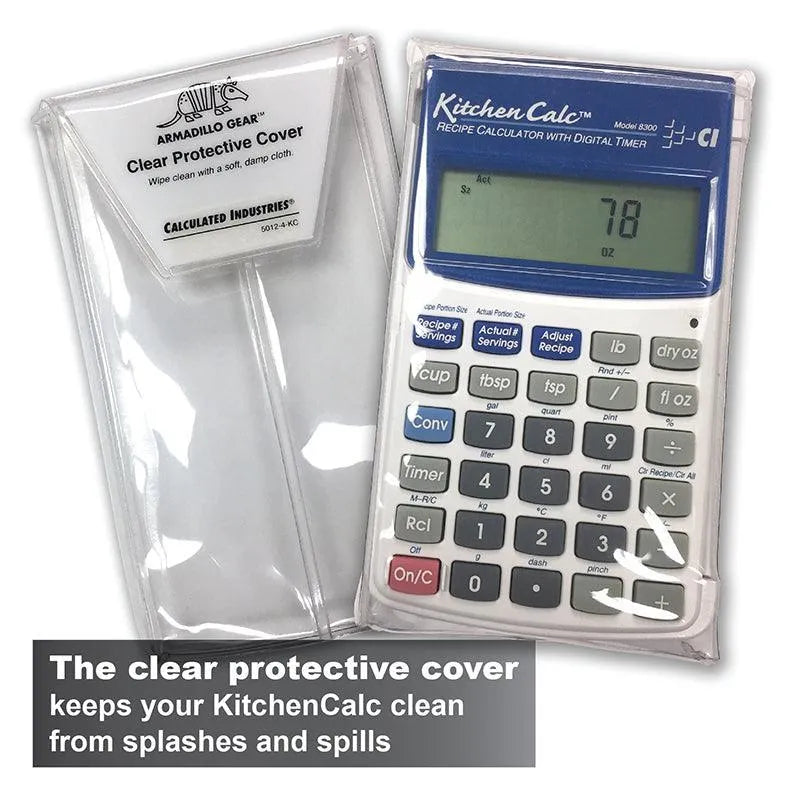 KitchenCalc recipe calculator with digital timer in clear protective cover, Underwood Distributing Co.