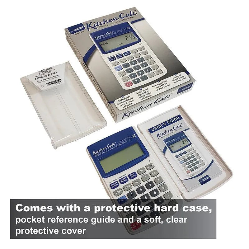 KitchenCalc calculator with hard case, user guide, and packaging from Underwood Distributing Co.