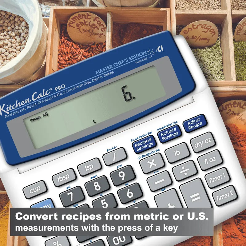 KitchenCalc Pro Master Chef's Edition recipe calculator by Underwood Distributing Co. on spice background
