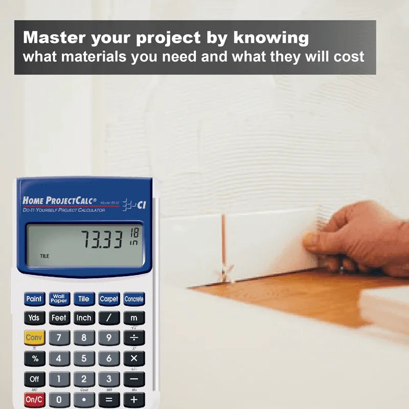 Home ProjectCalc calculator for tile projects, hands installing tile, Underwood Distributing Co.