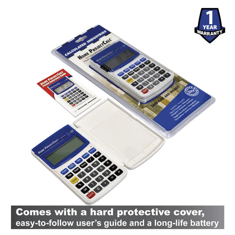Home ProjectCalc calculator with hard cover, user's guide, and 1-year warranty at Underwood Distributing Co.