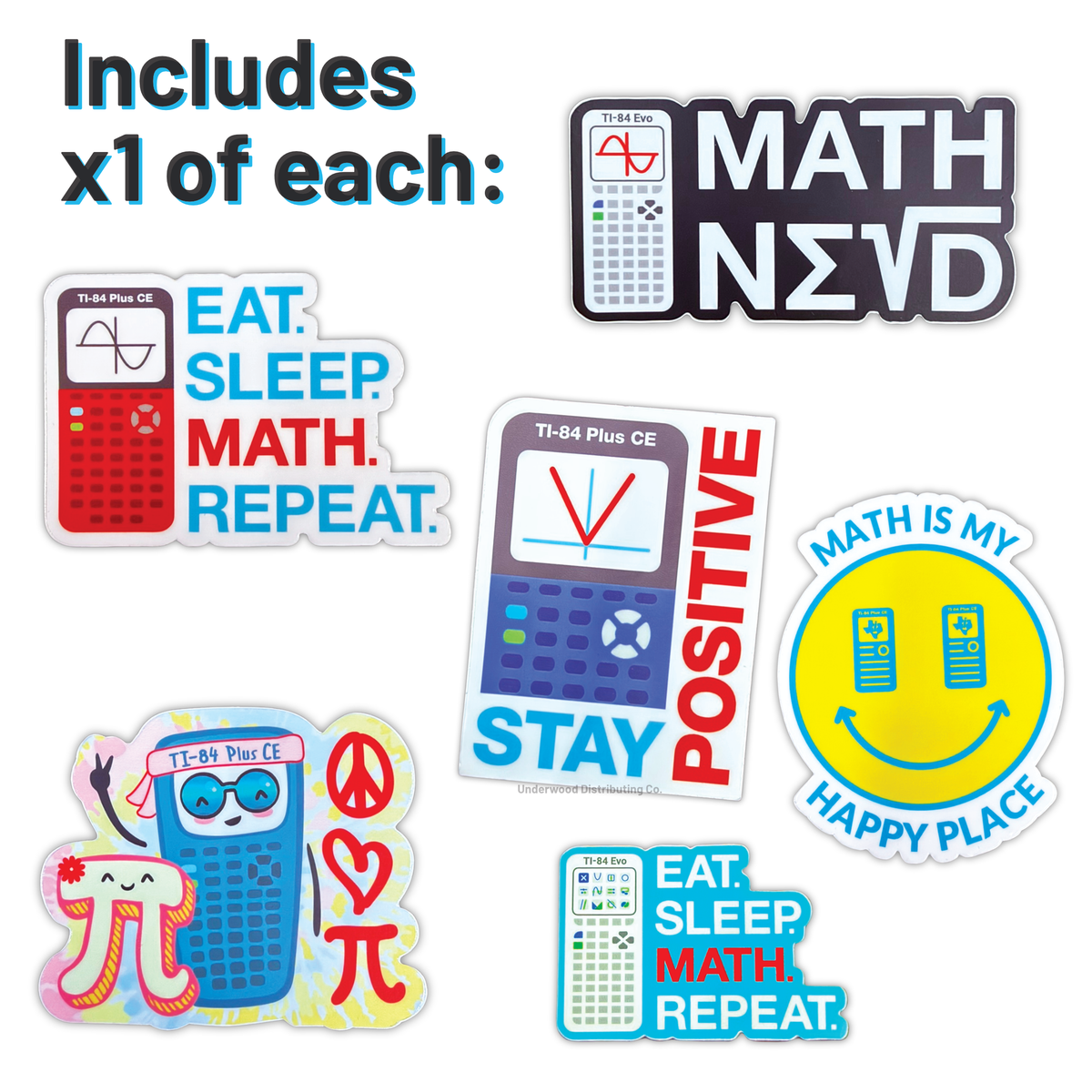 TI Calculator Sticker Pack of 6 Stickers