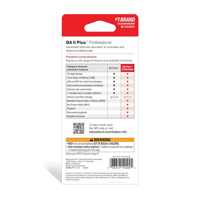 BA II Plus Professional Financial Calculator - Underwood Distributing Co.