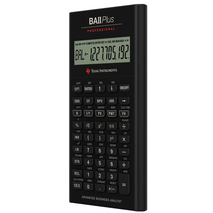 Texas Instruments BA II Plus Professional financial calculator, black, sold by Underwood Distributing Co.
