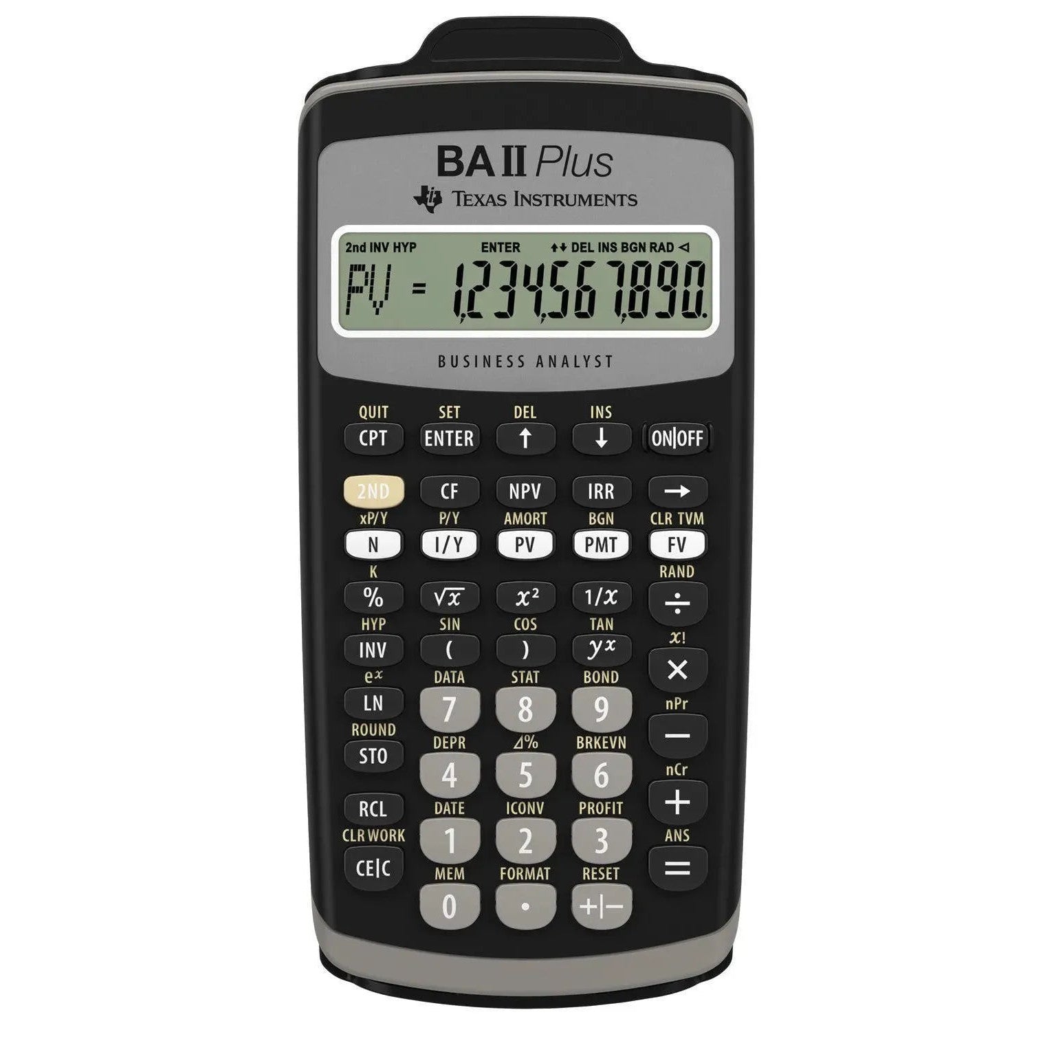 Texas Instruments BA II Plus financial calculator from Underwood Distributing Co., close-up view