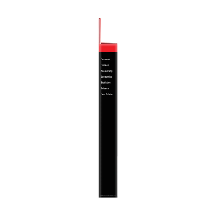 Side view of Texas Instruments BA II Plus financial calculator box with red top, Underwood Distributing Co.