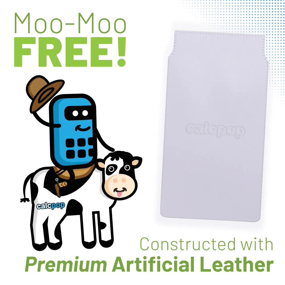 CalcPop faux leather calculator cover with cartoon cow and cowboy calculator, premium artificial leather case for BA II Plus, Underwood Distributing Co.