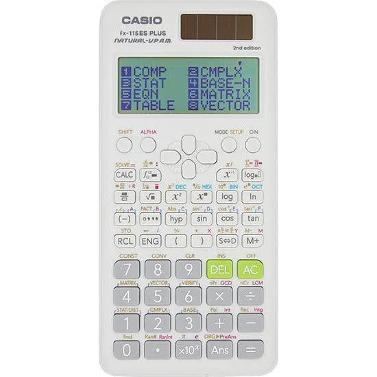 Casio fx-115ES Plus 2nd Edition advanced scientific calculator with solar panel and LCD display