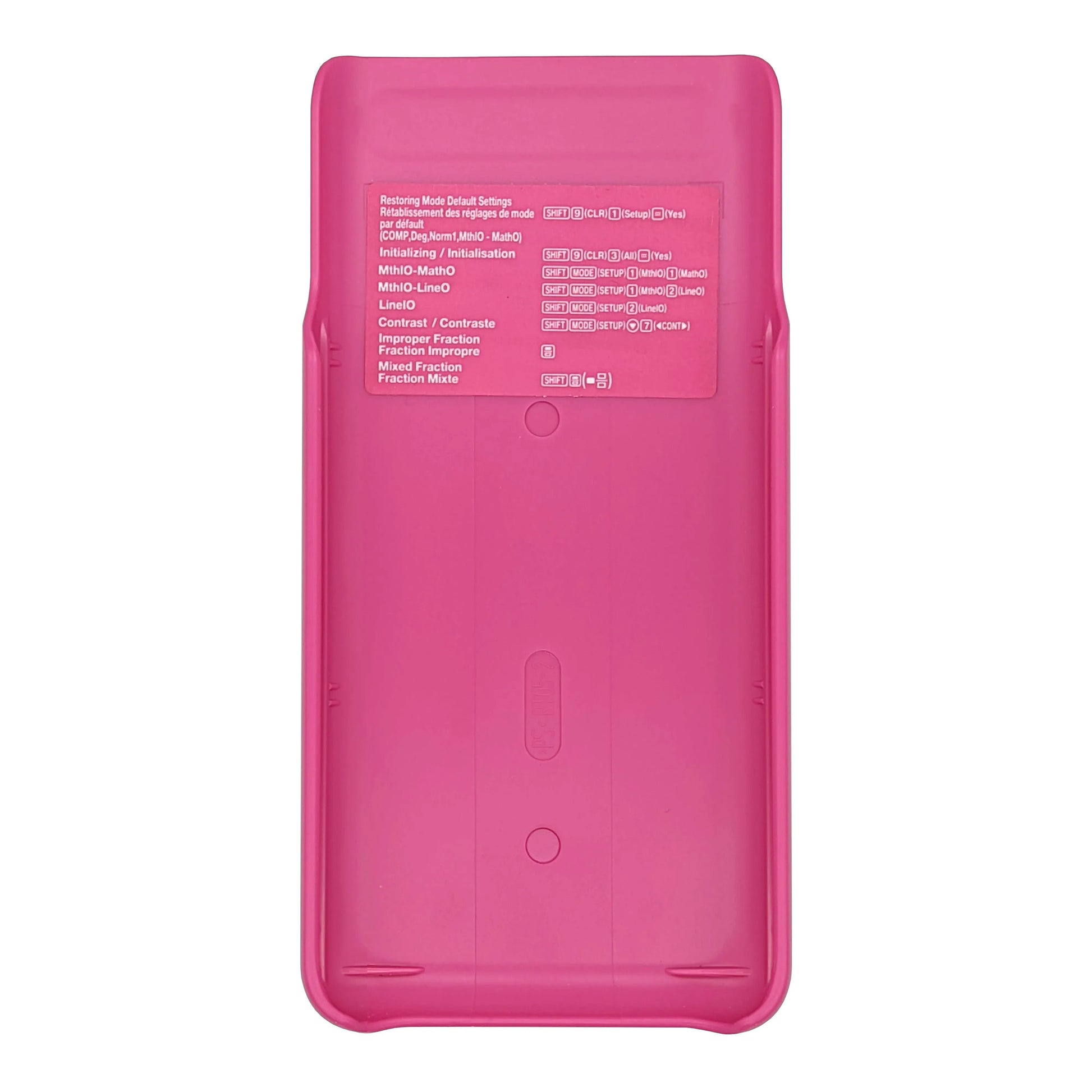 Back view of pink Casio fx-300ES Plus 2nd Edition scientific calculator case