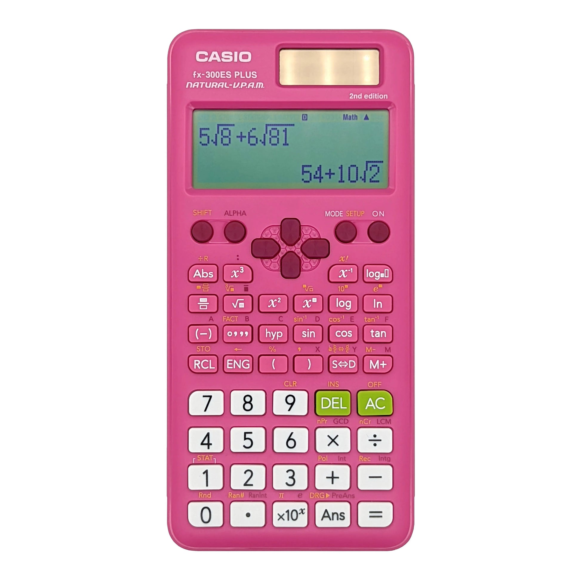 Casio fx-300ES Plus 2nd Edition pink scientific calculator on white background, Underwood Distributing Co