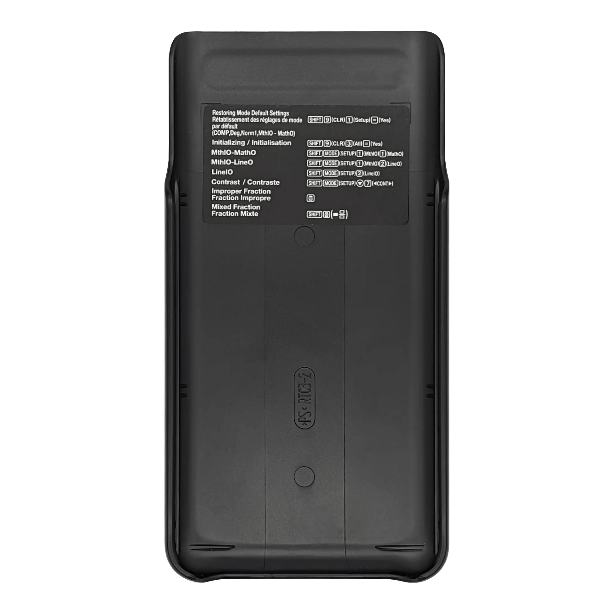 Back view of Casio fx-300ES Plus 2nd Edition scientific calculator with instructions