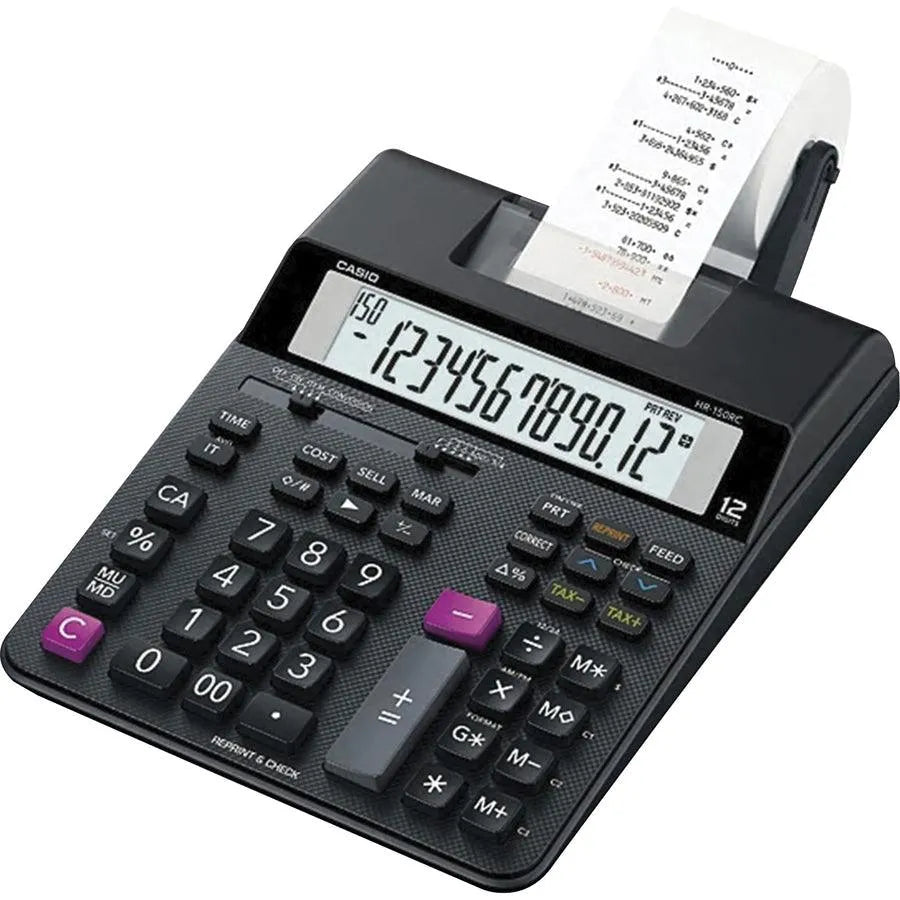 Casio HR-150RCE printing calculator with receipt roll, sold by Underwood Distributing Co.