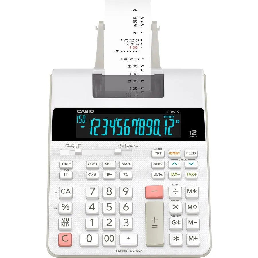 Casio HR-300RC printing calculator with paper roll, featured at Underwood Distributing Co.
