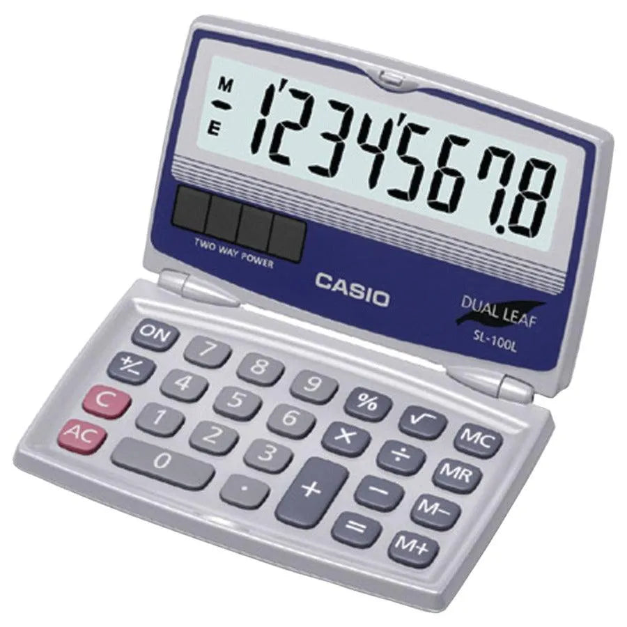 Casio SL-100L Dual Leaf pocket calculator with large display, offered by Underwood Distributing
