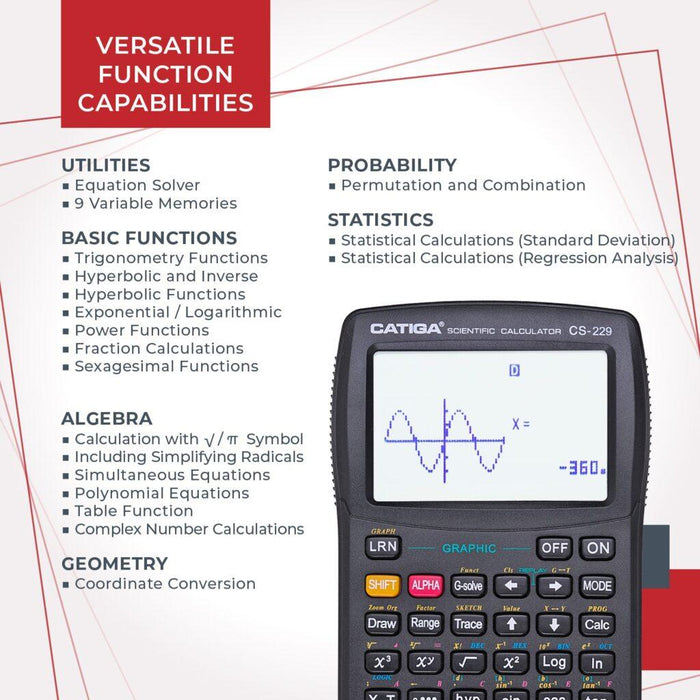 Catiga CS-229B Scientific, Graphing, and Engineering Calculator - Black - Underwood Distributing Co.